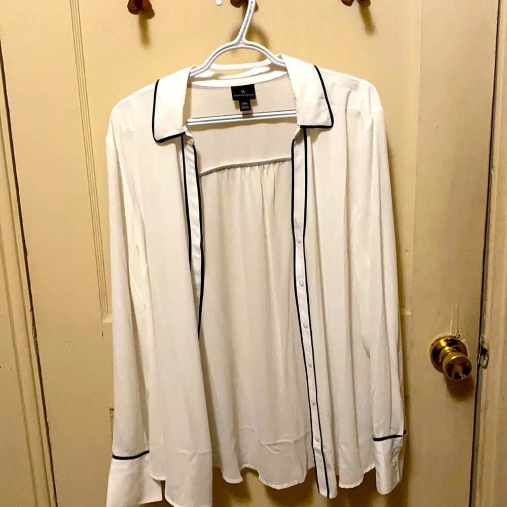 White blouse with black trim